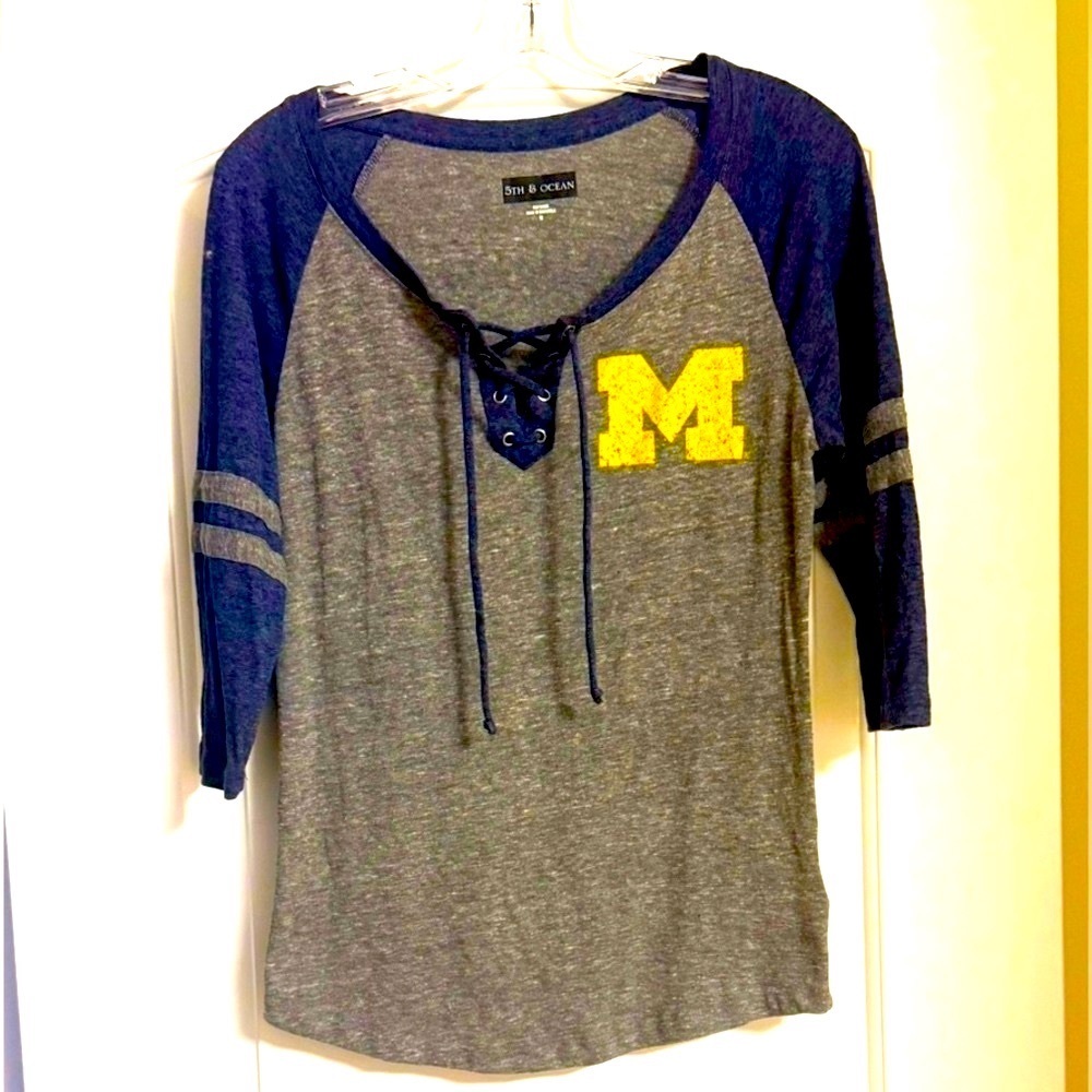 Michigan Wolverines 5th & Ocean Women's Lace-Up Raglan Shirt. Medium. Sold Out!